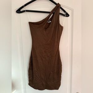 Windsor Chic Brown One-Shoulder Dress